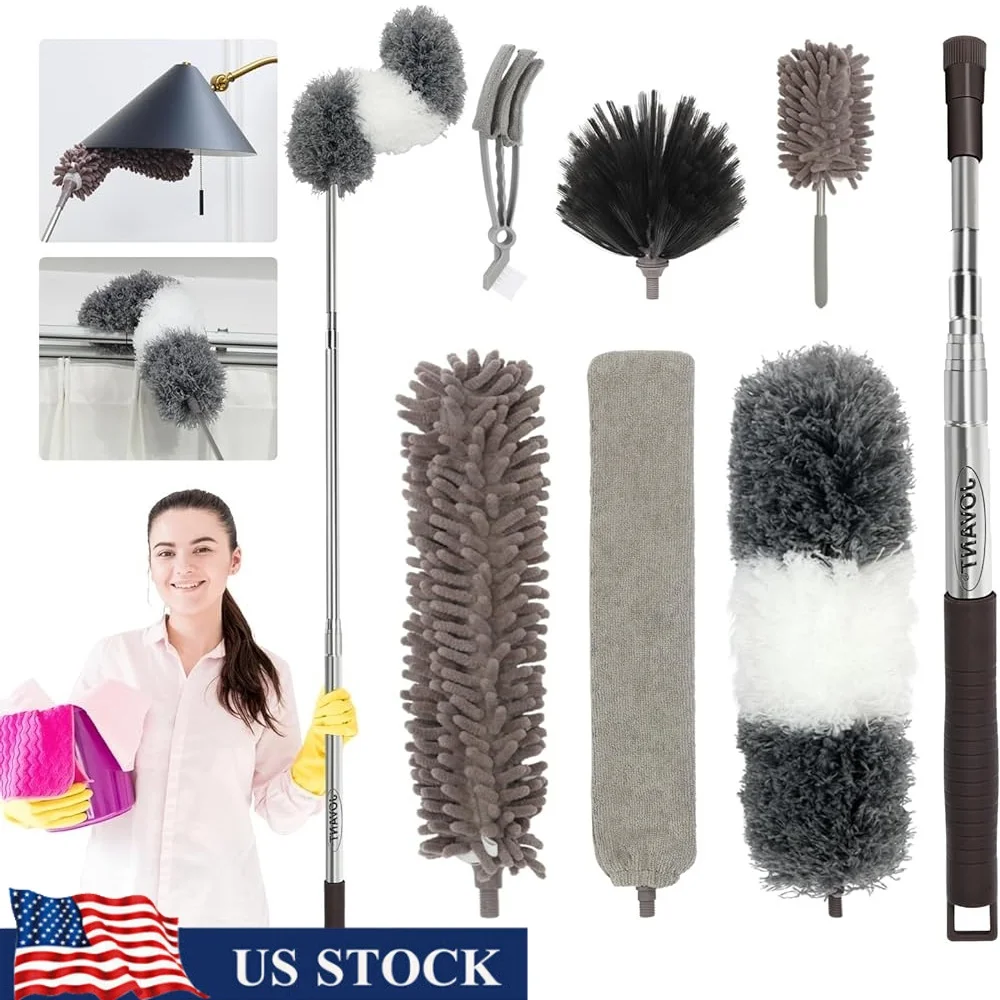 

Telescopic Duster 2.50m Extendable Microfiber Washable Bristle Head Ceiling Fan Cleaner High Reach Slat Cleaning Kit