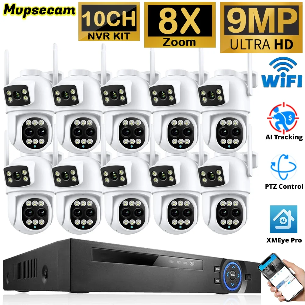 

Smart Video Surveillance System 10CH XMEye 4K POE NVR Kit H.265+ Three Lens 9MP WIFI Cameras 8X Zoom PTZ Wireless CCTV System