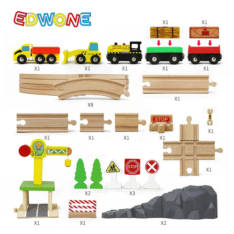 Children's Wooden Track Set, Magnetic Small Train Assembly Combination Crane Bridge Wooden Boys And Girls Toys Gift G18