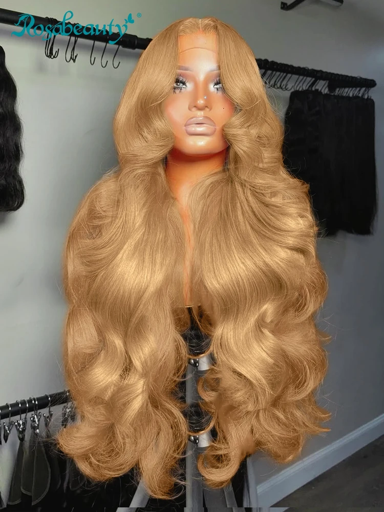 30 34 Inch #27 Honey Blonde Body Wave Wig Brazilian 13x4 Lace Front Human Hair 13x6 HD Transparent Lace Frontal Wigs 200 Density