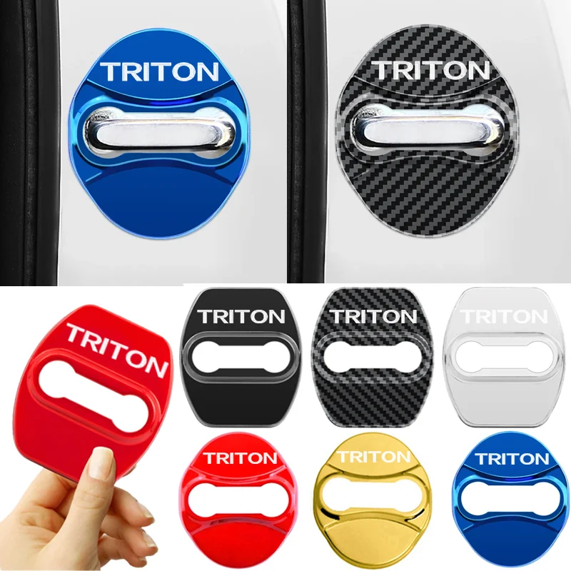 4Pcs Metal Car Door Lock Cover Protective Buckle Stickers for TRITON Logo 2016 Auto Anti Rust Case Shell Accessories