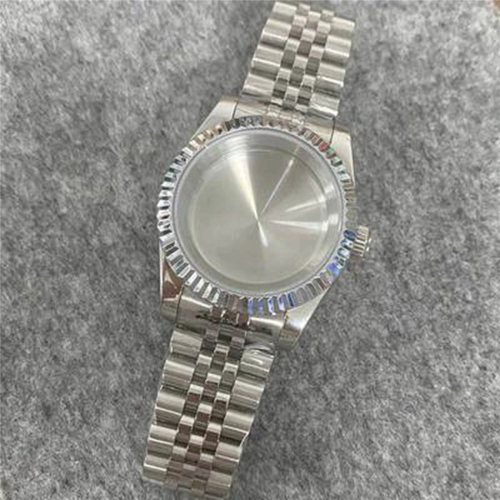 39mm Steel Datajust Watch Case Sapphire Glass Jubilee Strap Fluted Bezel Sealed Bottom For NH35/NH36 Movement