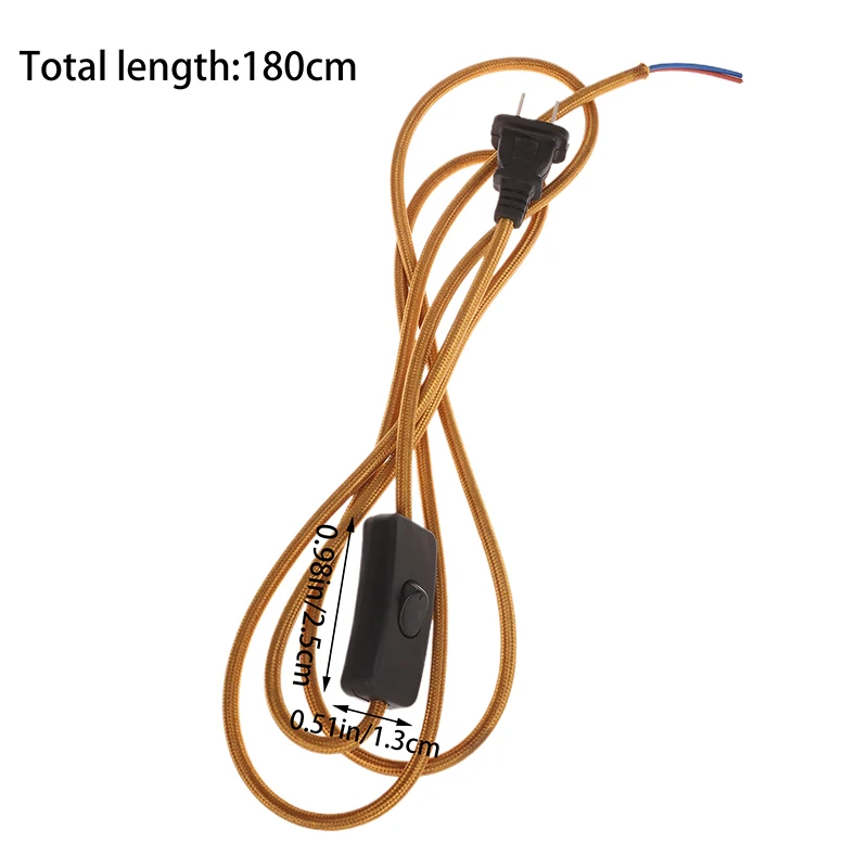Cabos de Alimentação AC com Plug Switch, Têxtil Coberto, Cabo Flex Fio, Cabo de Extensão para Candeeiro de Mesa, 220V, 1.8 m