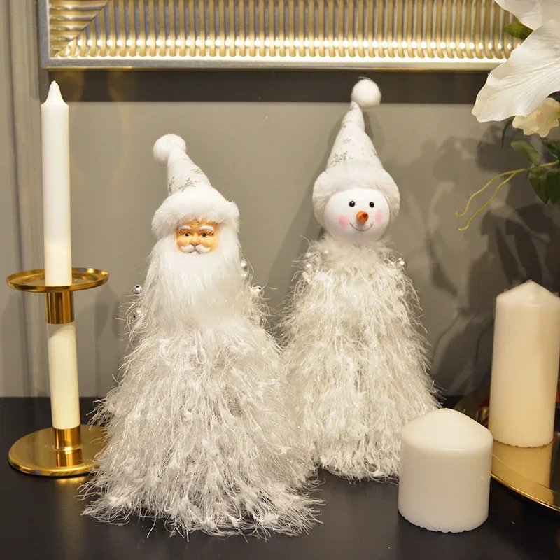 Snow white Christmas season export model Santa Claus snowman three-dimensional plush spire shiny layer