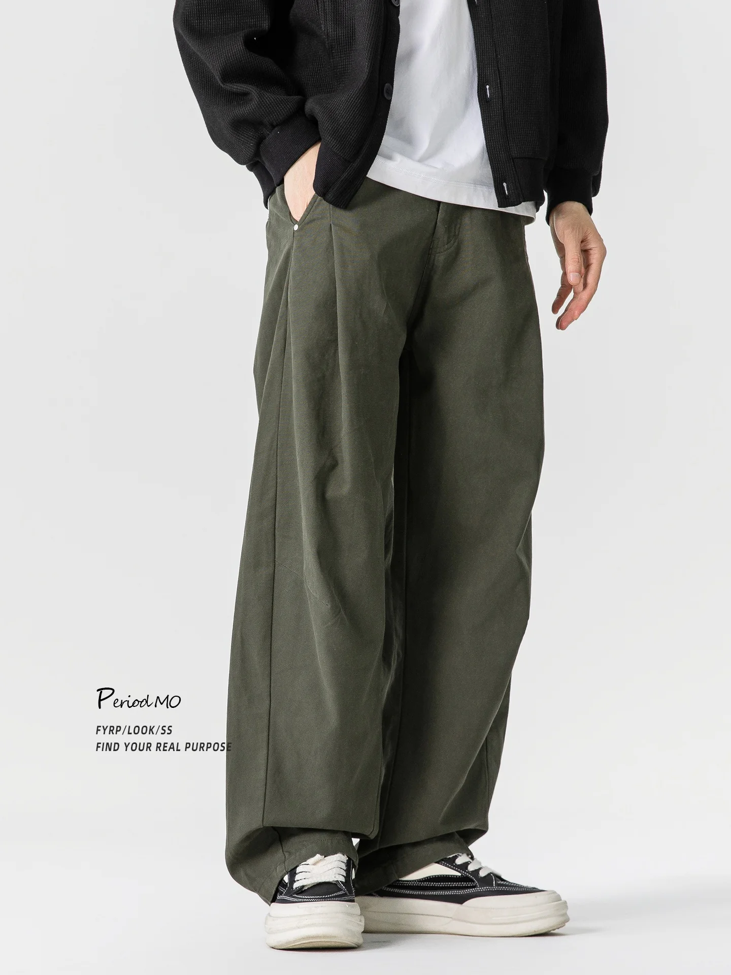 

FYRP Men's Retro Patchwork Straight Leg Casual Pants Spring Autumn Loose Fit Casual Trousers Cool Haome Knife Design