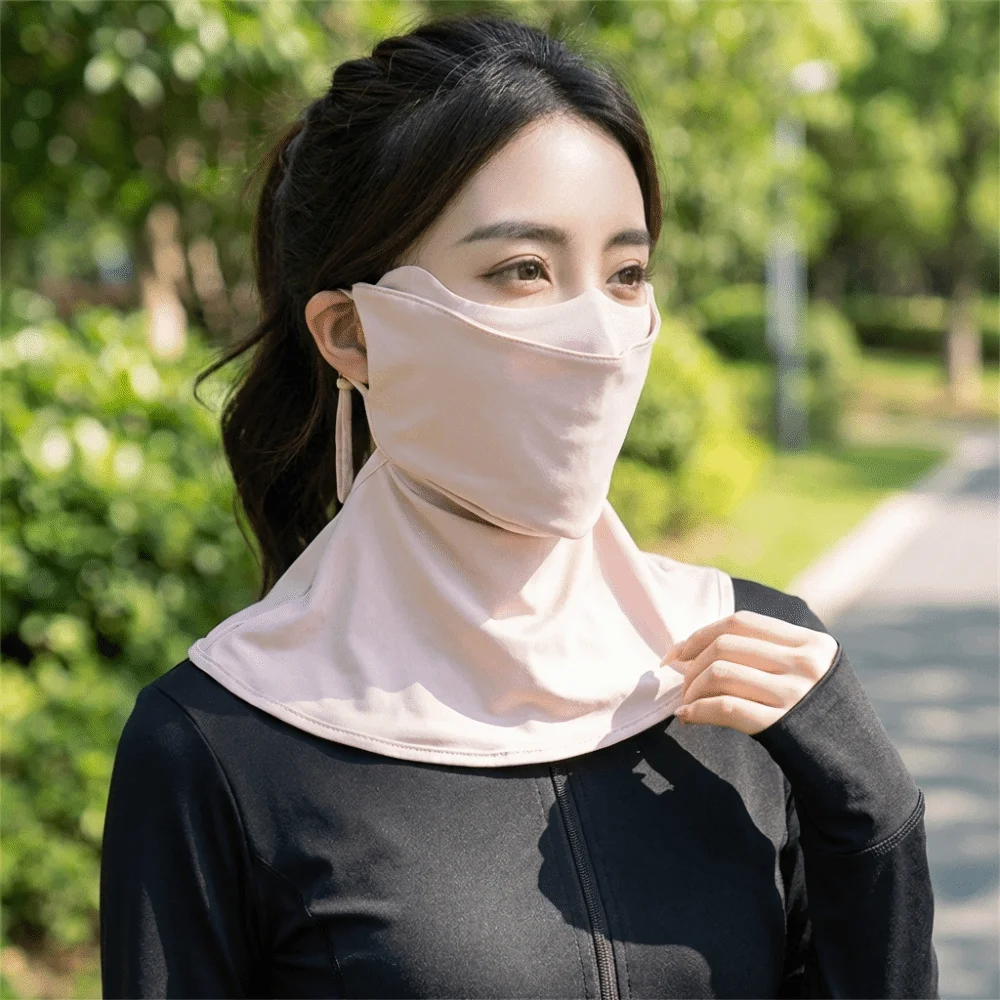 

Breathable Ice Silk Face Mask Lightweight Design Integrated Shawl UV Protection Face Bkini with Drinking Compartment