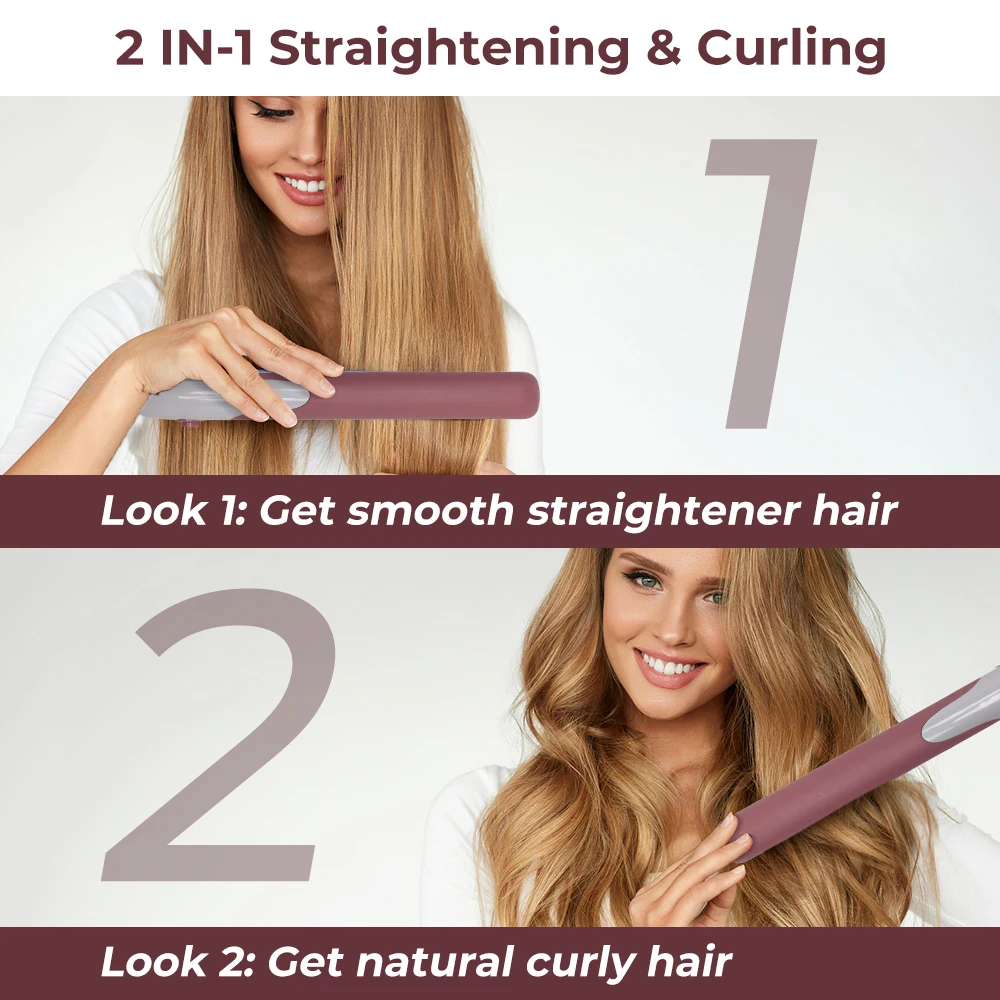 جهاز فرد شعر من الحديد المسطح من السيراميك الوردي ، تسخين سريع ، أداة تصفيف الشعر للمحترفين ، تشطيب ناعم ، أطباق عائمة