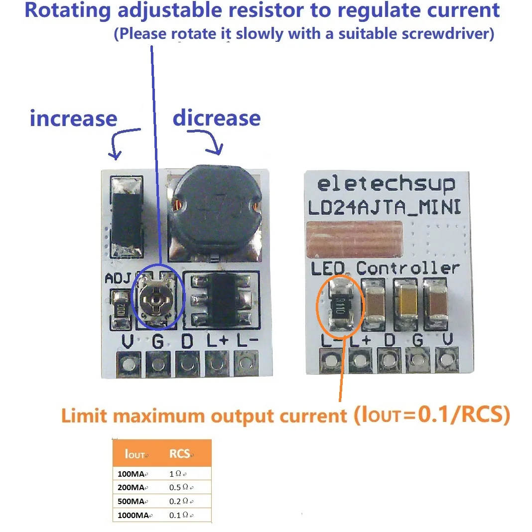 Kontrol Peredupan LED 0-910MA Modul Driver LED PWM Dapat Disesuaikan Arus Konstan Papan LD24AJTA_MINI UNTUK Arduino ESP32 DC 12V 24V