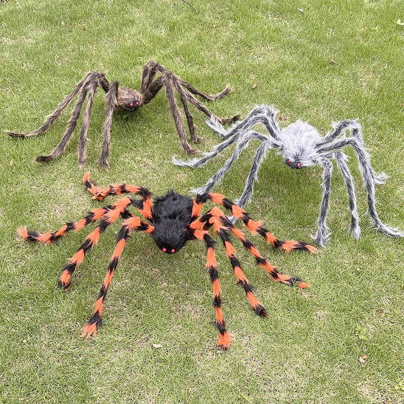 Araignée géante noire d'Halloween, araignée artificielle en peluche effrayante, décorations pour la maison, le bar, la maison hantée, accessoires de scène, décorations de fête en plein air
