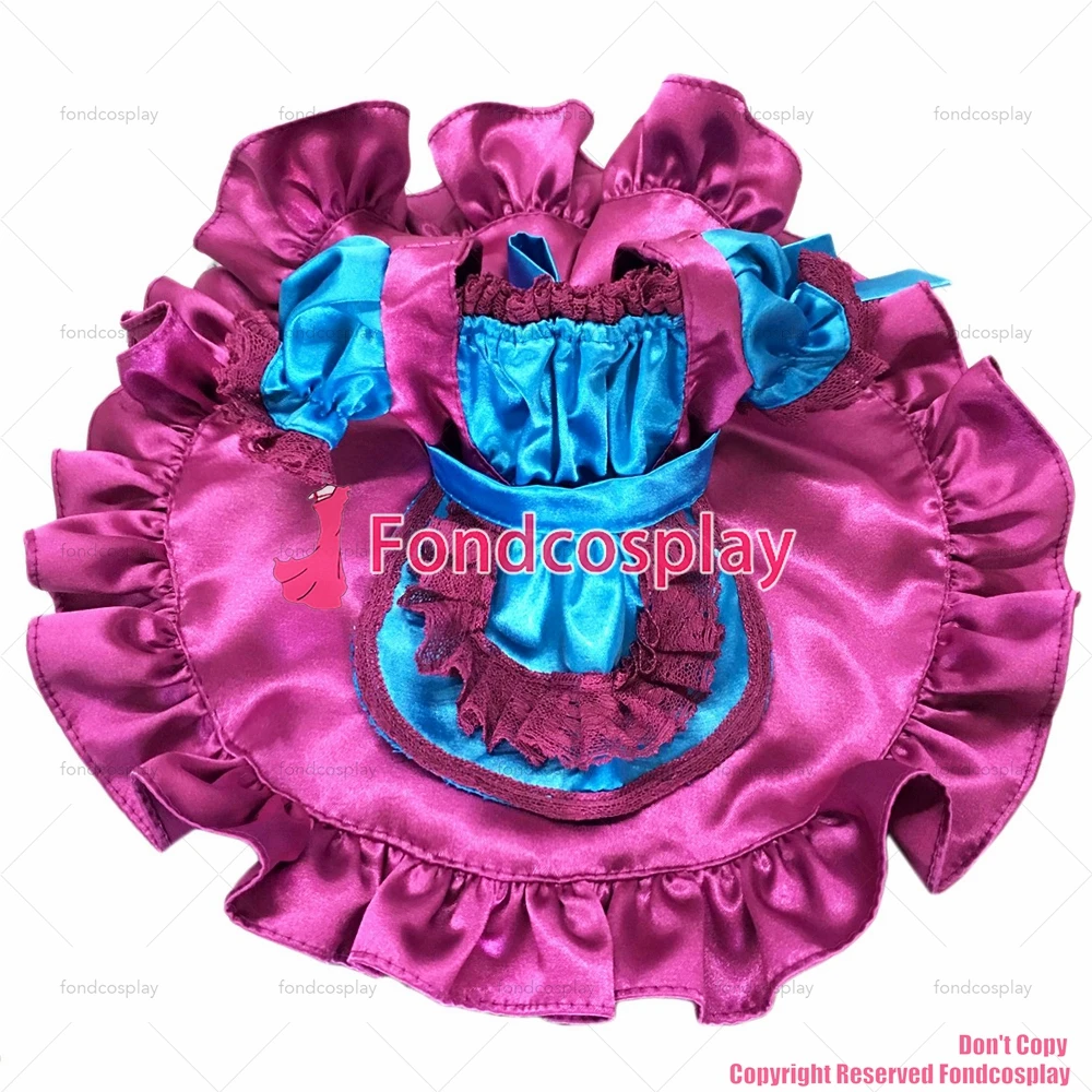 fondcosplay sexy cross dressing sissy maid short French Lockable Blue purple satin Dress Uniform Costume CD/TV[G4015D]