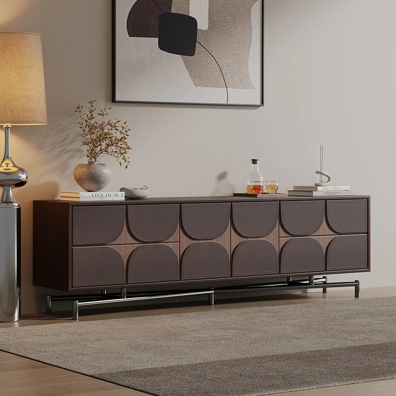 Italian light luxury solid wood TV cabinet high-end villa living room decorative locker simple floor saddle leather low cabinet