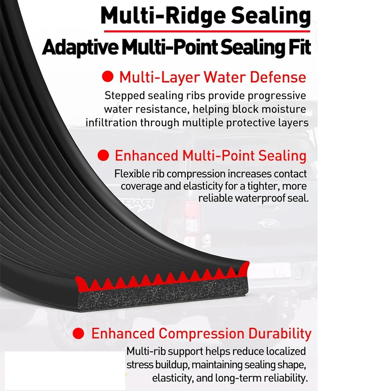 8 meters Rubber Truck Topper Seal Self-Adhesive Camper Shell Seal Dust Rain Noise Proof Tonneau Cover Seals Strip Tailgate Seals