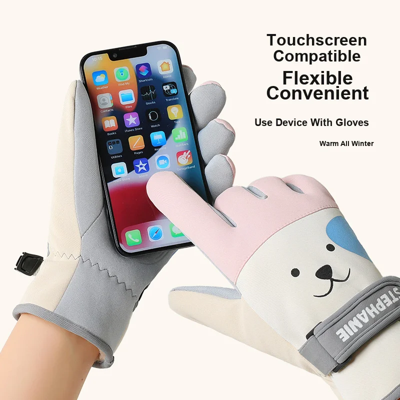 Thermal Fleece Lined Non Slip Gloves Touch Screen Gloves for Women Students Cycling Running Outdoor in Autumn Winter