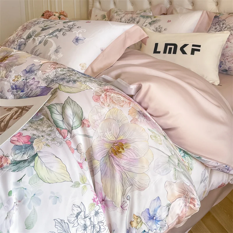 

Flowers Prints Bedding Set Lyocell Eucalyptus Fiber Super Soft Silky Cool Feeling Duvet Cover Bed Sheet/Fitted Sheet Pillowcases