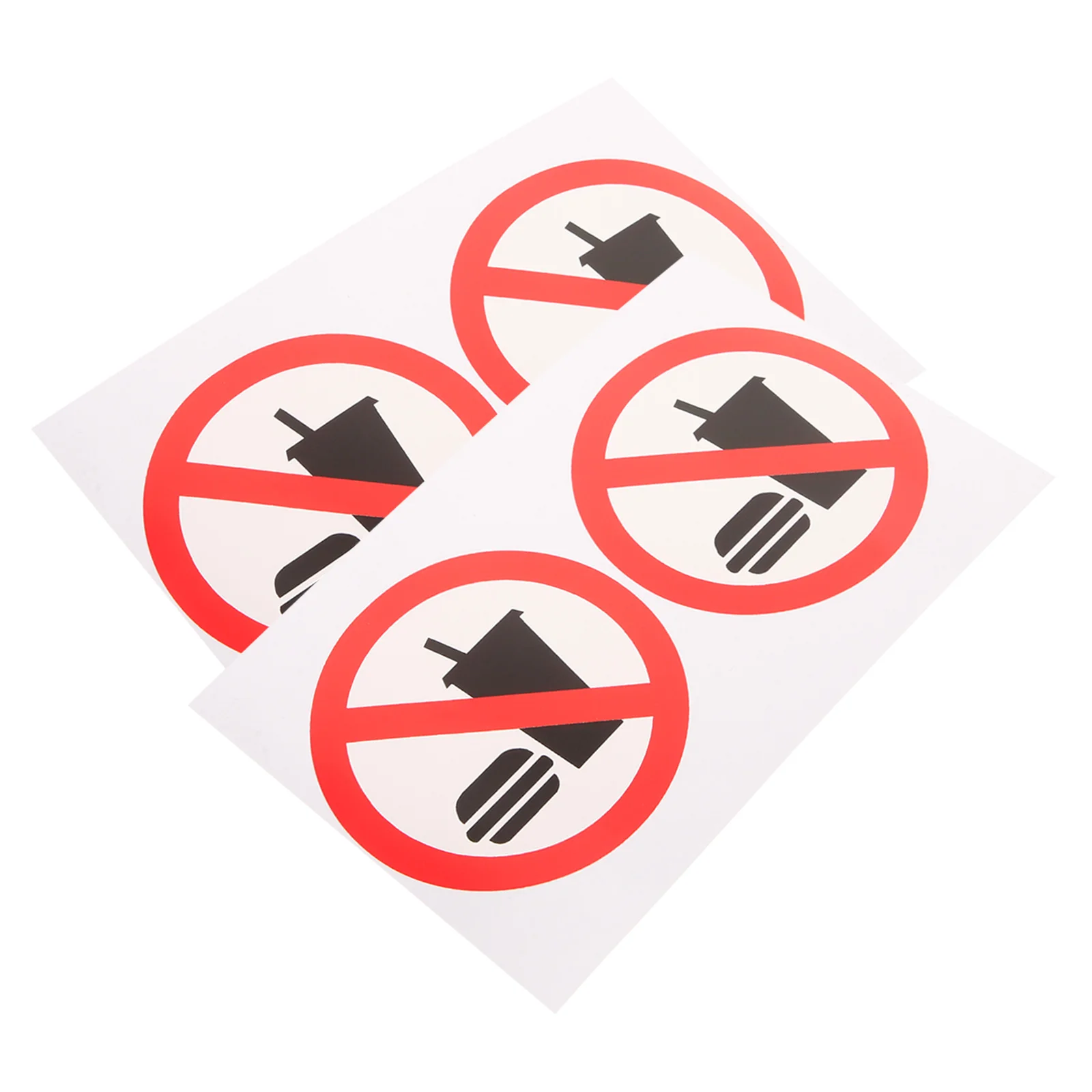 

4 Pcs No Eating or Drinking Stickers Applied Food Allowed Take Away Warning Pvc Self-adhesive for Warehouse Office Sign