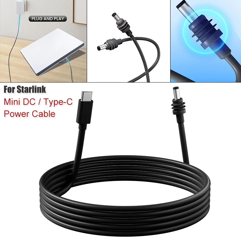 2/5/10M Starlink Mini DC Power Cable USB Type-C Replacement Cable Waterproof Outdoor Starlink Mini Cable