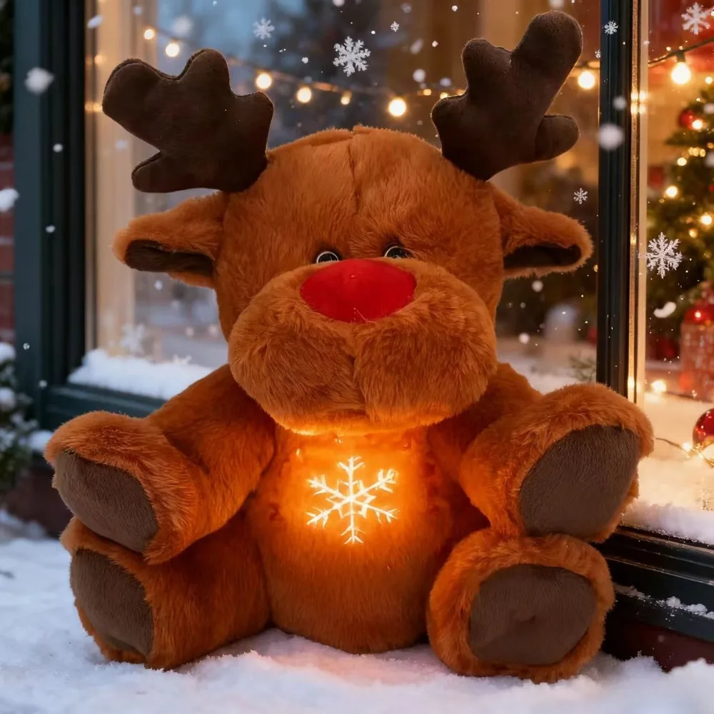 Jouet en peluche d'orignal Musical lumineux de 32cm, Animal en peluche doux, poupée de renne, peluche apaisante, décoration de noël, cadeau pour garçons et filles