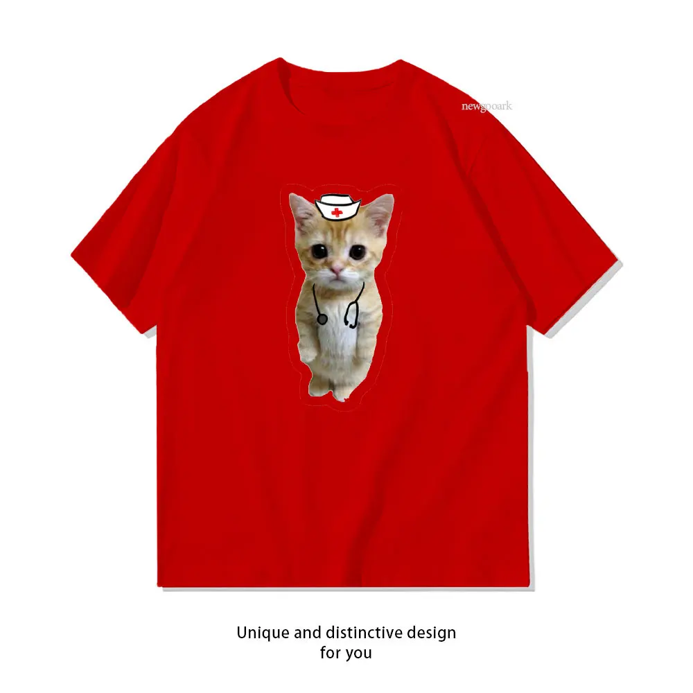 Kawaii ممرضة القطط تي شيرت امرأة رجل عادية القطن الجرافيك تي شيرت الإبداعية الشارع الشهير الكلاسيكية س الرقبة قميص #2