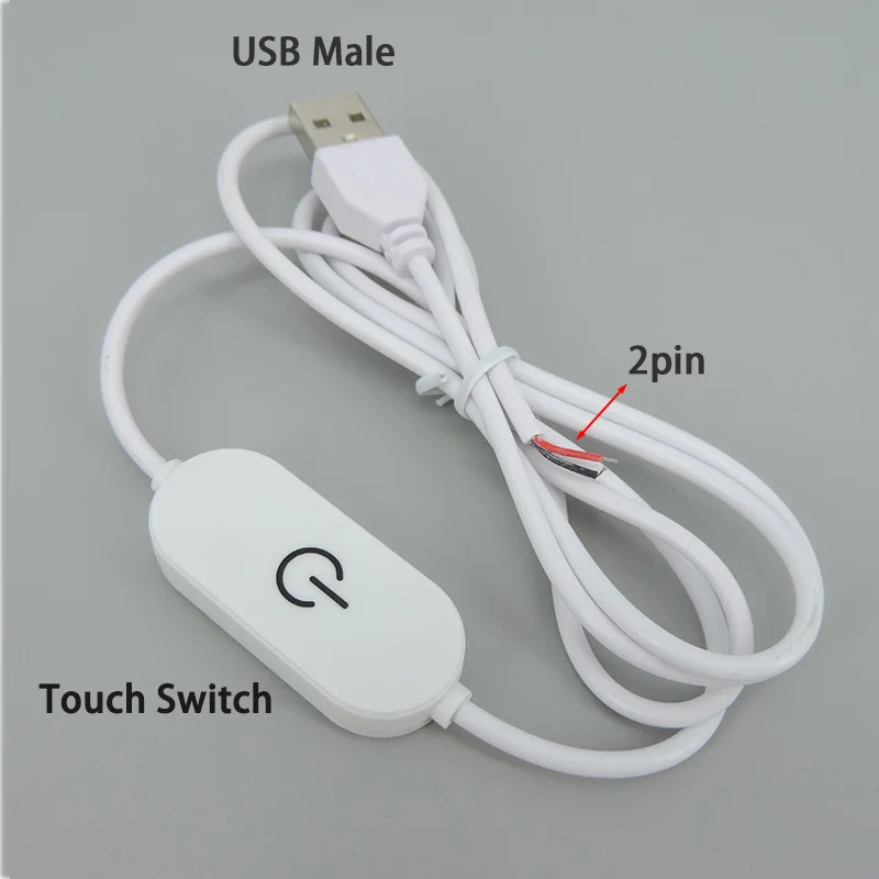 DC 5V USB Male Cable single color touch on/off Switch 2Pin Power supply Charging extension dimmer Cord for LED strip light u