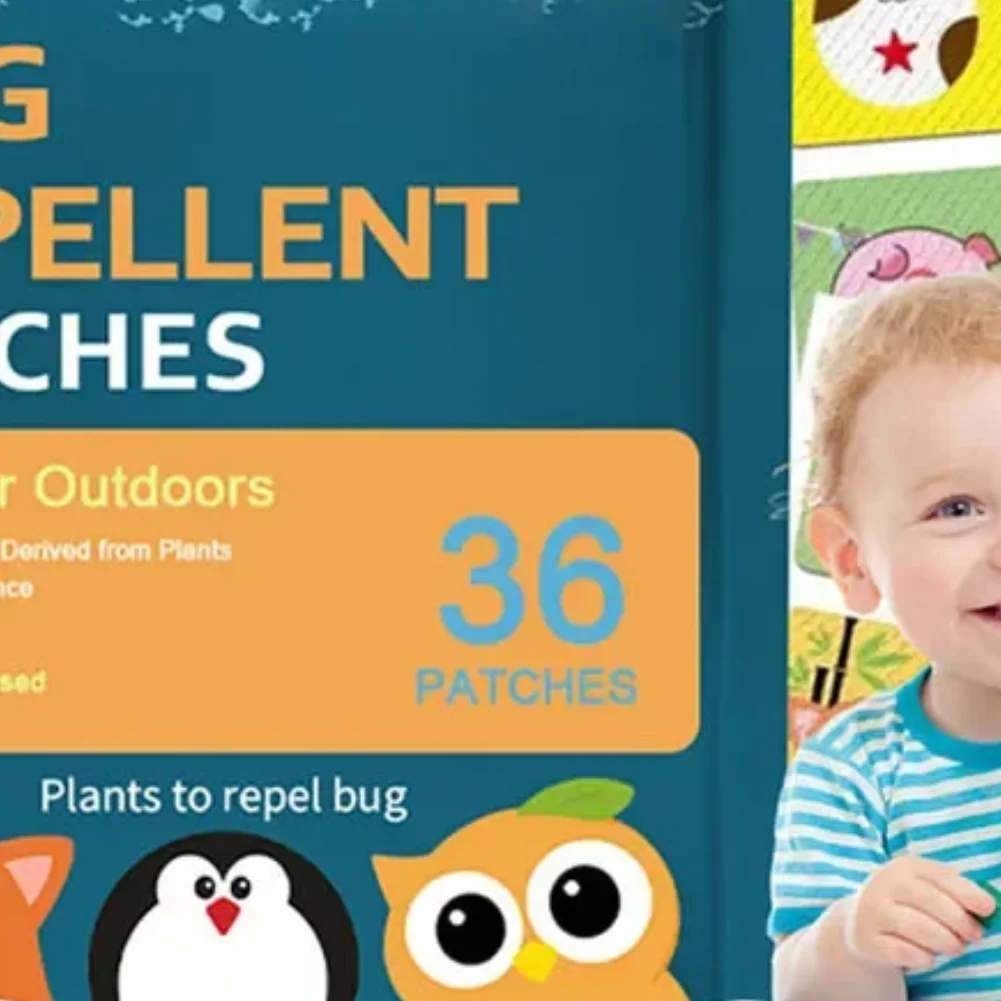 Paquete de 36 pegatinas de parches para mosquitos, aceite esencial infundido, parches para mosquitos de citrella, ingredientes a base de plantas para niños