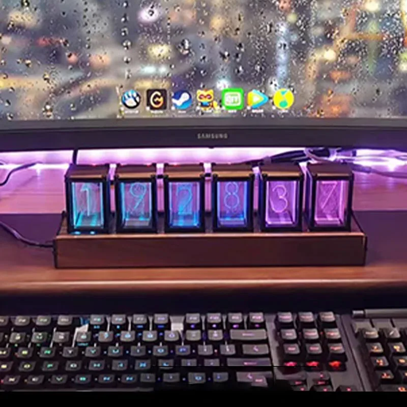 Nordic Style RGB Glow Tube Clock DIY Gift LED Desktop Clock Living Room Decoration Gaming Home Decoration High-end Night Light