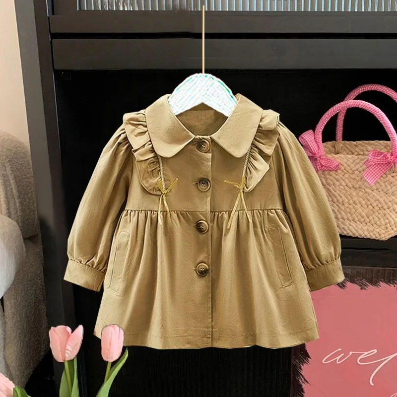 2-10 Years Toddler Baby for Girls Cute Kahki Jackts Coat  Long Sleeve Dress Jacket Infant Kids Outwear Trench Coat 3 4 5 6 7 8