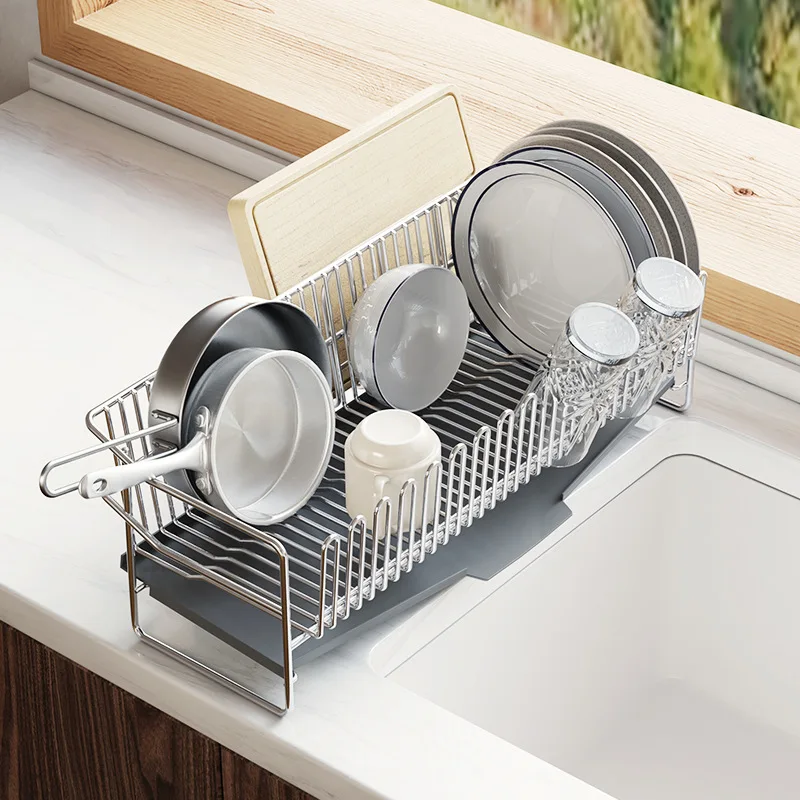 

Stainless Steel Drainage Dish Rack Simple Fashion Kitchen Sink Side Dish and Cutlery Storage Rack Free Installation Shelf