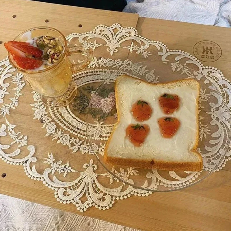 1PC stół w jadalni pokrowiec haftowany obrus eleganckie okrągłe koronkowy obrus podstawki pod dekoracja na przyjęcie ślubne na serwetki