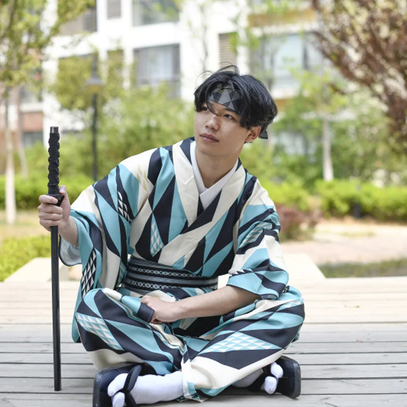 اليابانية التقليدية الساموراي كيمونو للرجال يوكاتا الاستحمام رداء Hekoobi فضفاض ساونا ارتداء Homewear حزام ثوب طويل تأثيري حلي