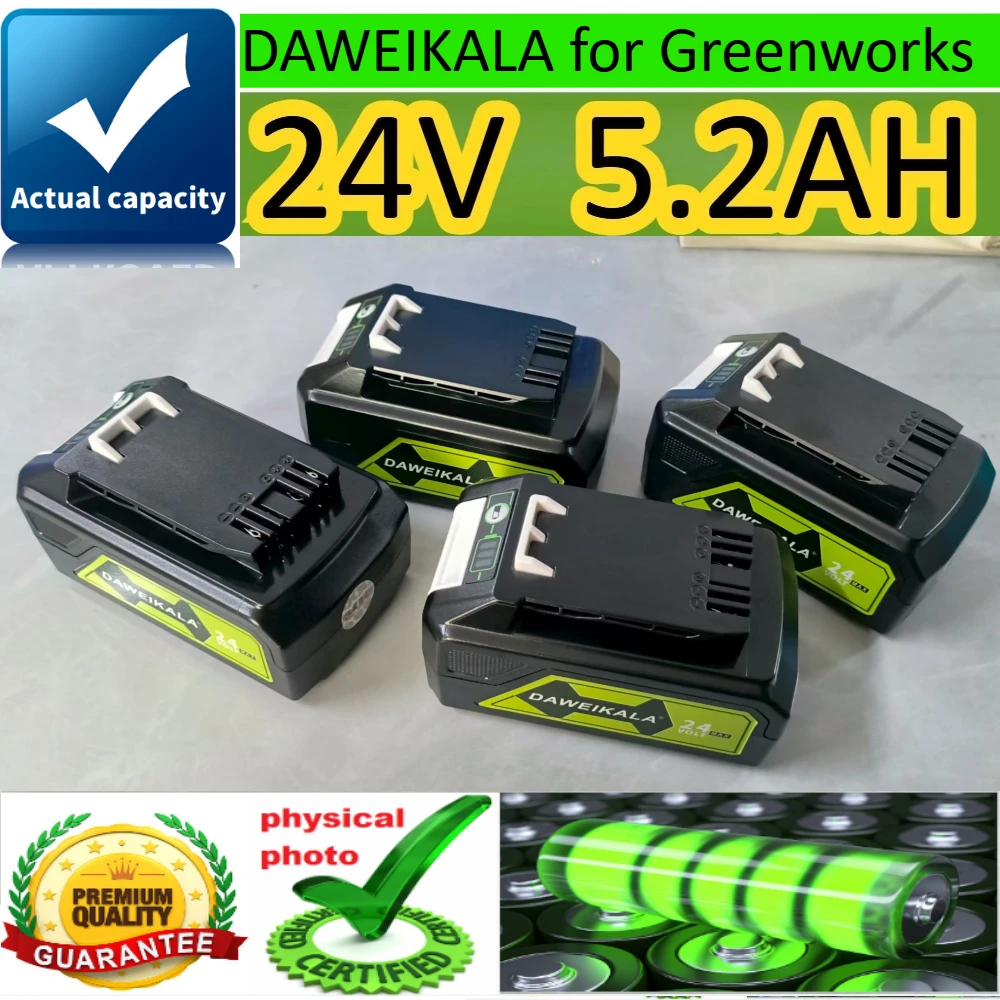 

DAWEIKALA for Greenworks 24V 5.2Ah Actual capacity Lithium Battery for Greenworks 24-48V Tools MO24B410 MO48L4211 HT24B21021342