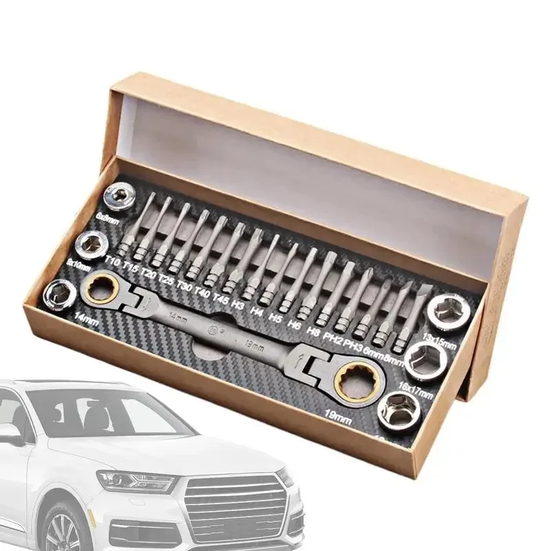 

НОВЫЙ многофункциональный набор гаечных ключей с трещоткой, гибкая головка, трещотка, двойной коробочный ключ, торцевая отвертка, биты, инструмент для авторемонта