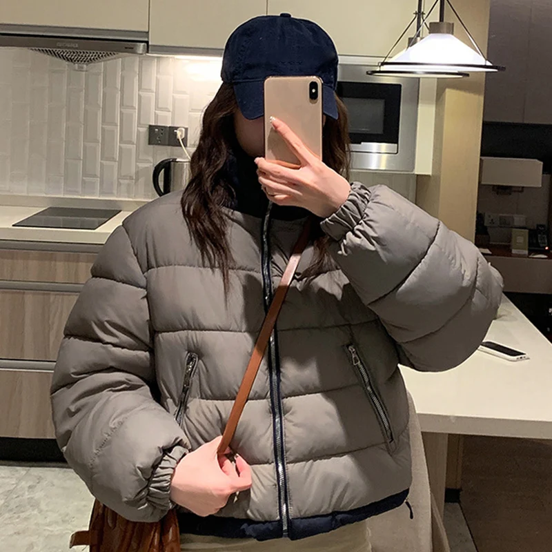 เสื้อแจ็คเก็ตคอตั้งผ้าฝ้ายผู้หญิง แฟชั่นเกาหลี แจ็คเก็ตพาร์กาสั้นหลากสี เสื้อแจ็คเก็ตบุผ้าฝ้ายอุ่นๆ สำหรับผู้หญิง
