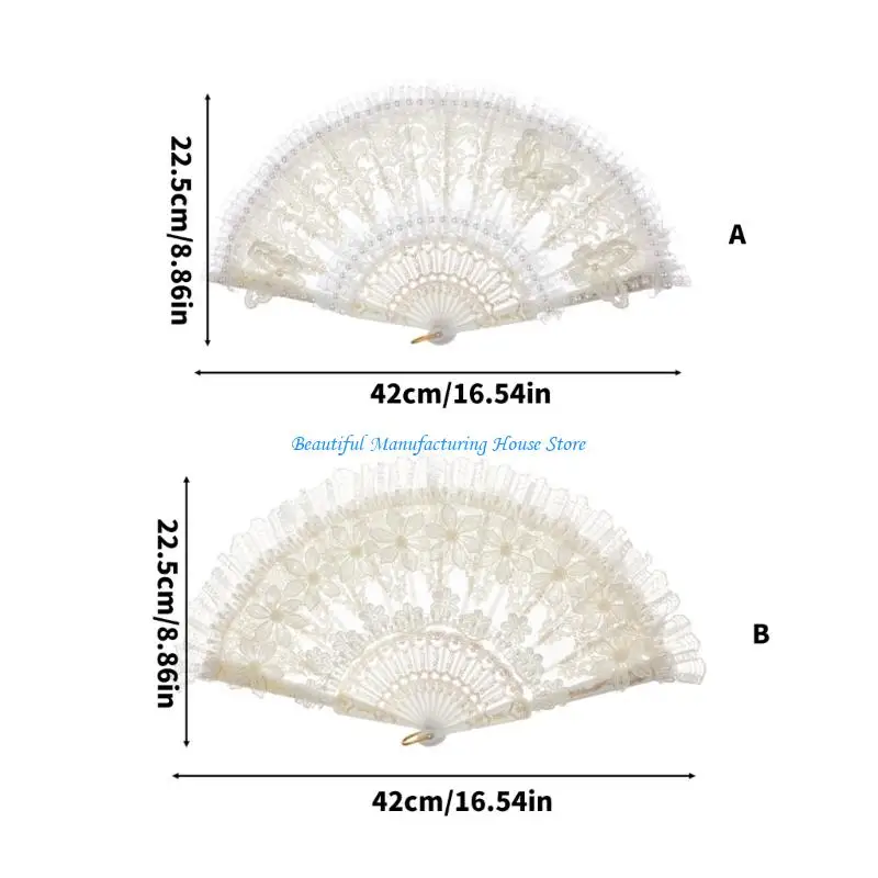 Éventail décoratif pliable E56A avec détails en dentelle détaillés, idéal pour les accessoires photographie mode