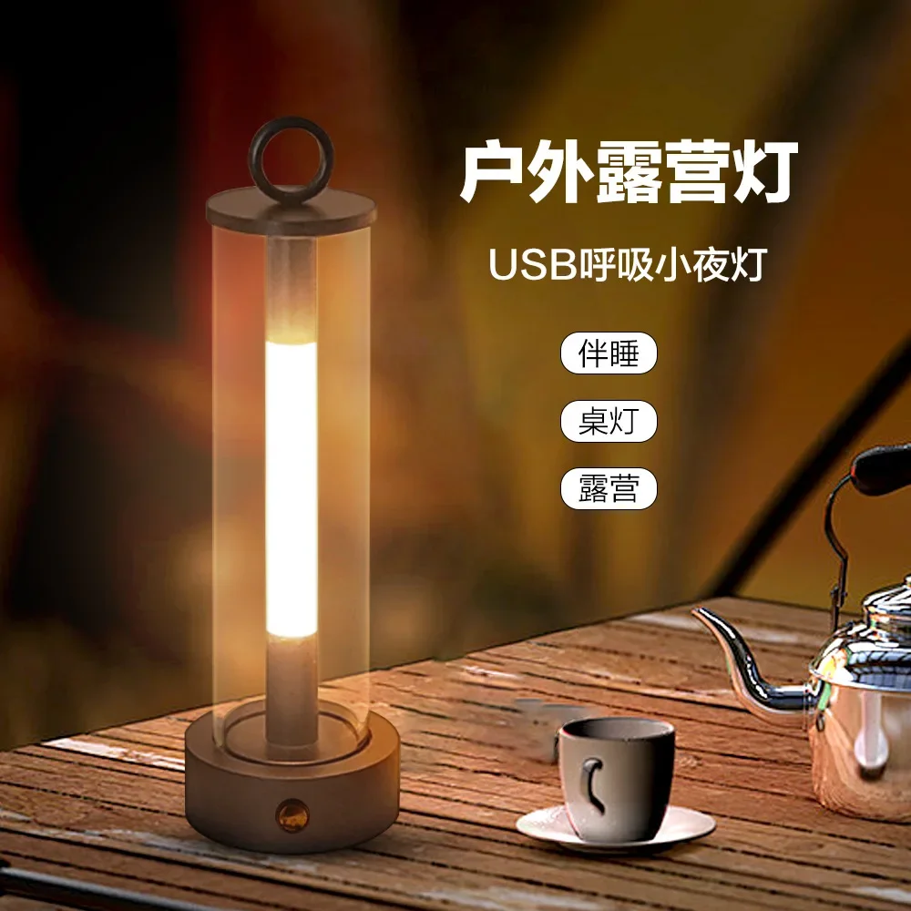 USB Recarregável LED Night Light, Lâmpadas de Mesa, 3 Cores, Toque, Metal Table Lamp, Cabeceira, Ao ar livre, Jantar, Luzes Escritas, Room Decor Gift