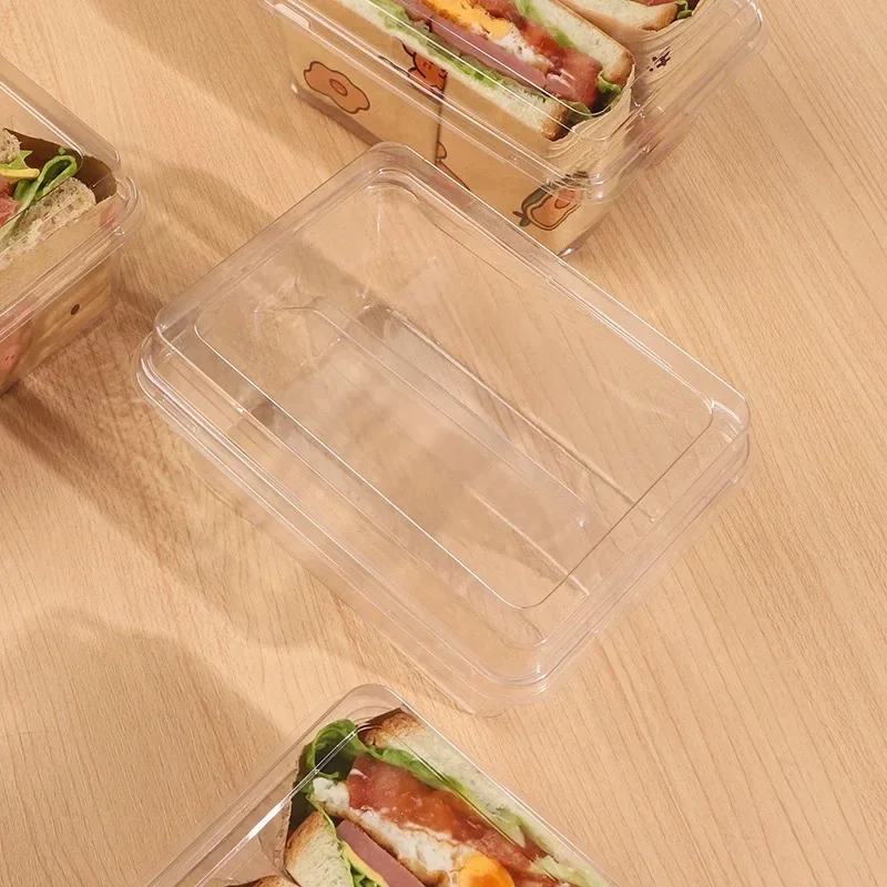 صندوق تعبئة الساندويتش مقصورة مزدوجة يمكن التخلص منها شفافة مربعة شعبية الخبز نخب ساندويتش علبة التعبئة والتغليف 10 قطعة #5