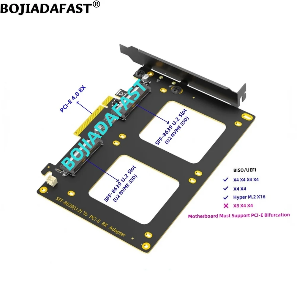 

PCI-E 4.0 8X To Dual 2 x SFF-8639 U.2 Connector U2 NVME SSD Converter Adapter Card Motherboard Support PCIe Bifurcation