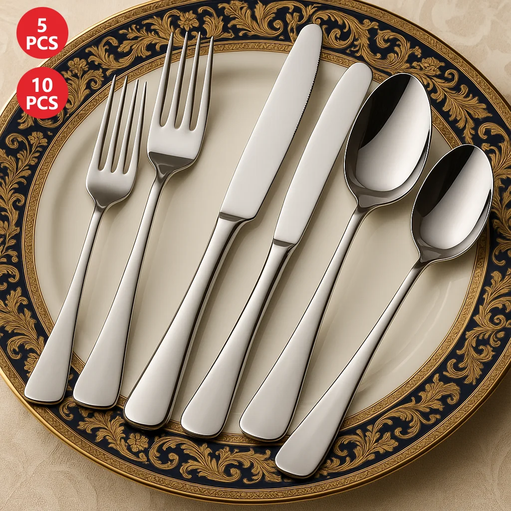 

5PCS/10PCS Premium Silverware Dishwasher Safe Stainless Steel Cutlery Set for Family Dinner Kitchen Gift