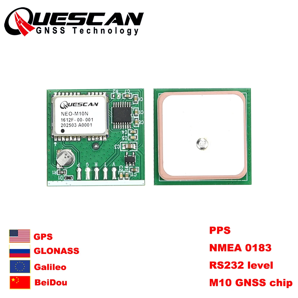

QUESCAN 3.3-5V RS232 GPS GNSS Module with 1PPS RS-232 NMEA 0183 Antenna M10 GPS GLONASS Galileo BeiDou GNSS Receiver Programable