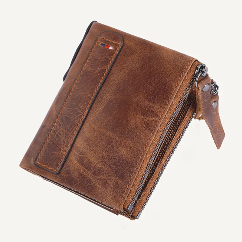 Man	Genuine Leather Wallet Luxury Designer Men Purse Card Holder Short Wallets with Zipper Pocket Men’s	Money Bag Gift