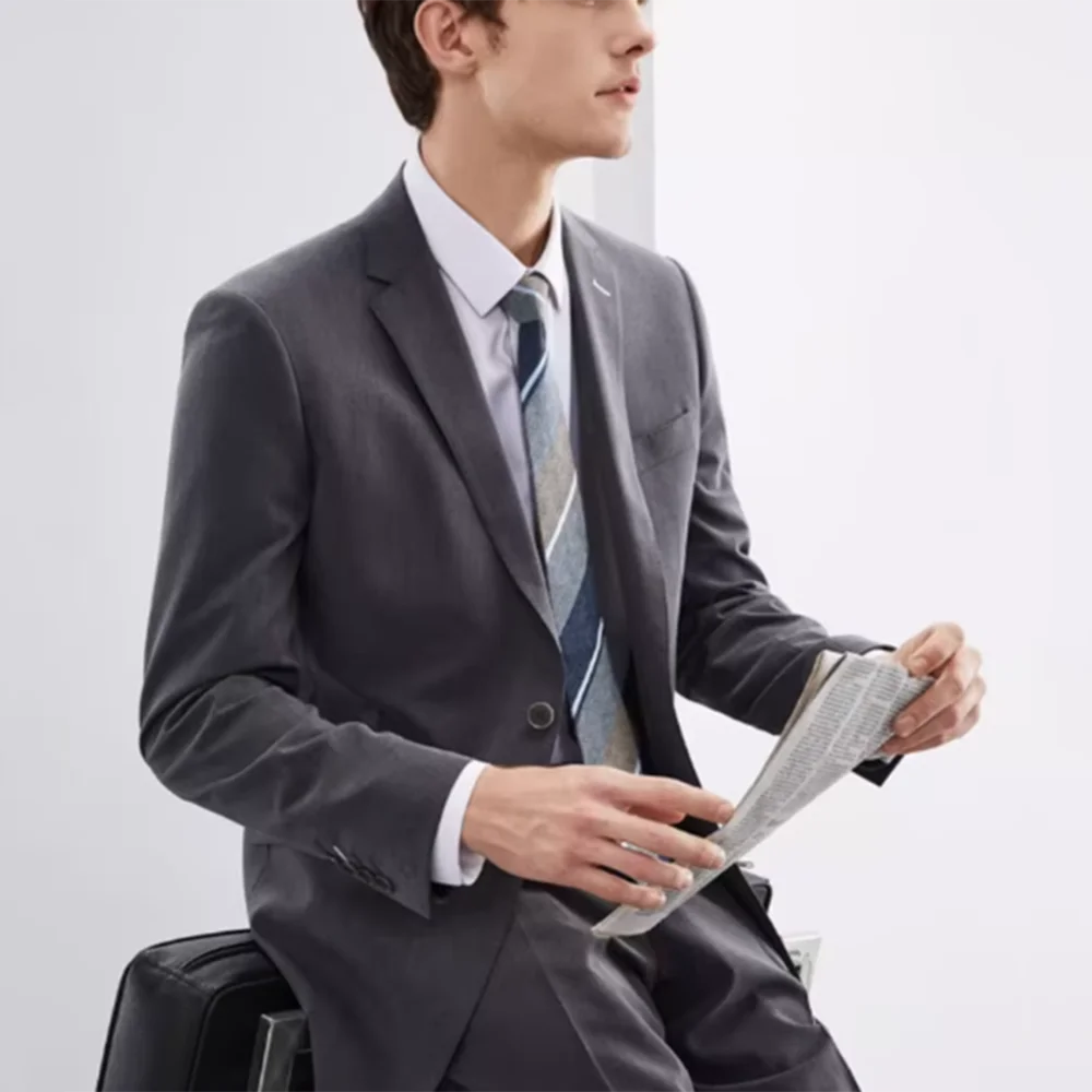 

Luxury Gray Suits for Men Single Breasted 2 Pieces Jacket Pants Blazers Sets Banquet Business Wedding Party Male Clothing