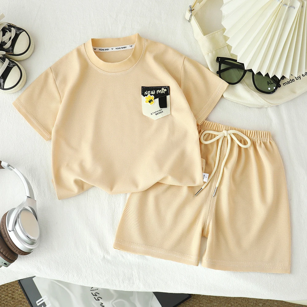 Kids Boys Tracksuit Summer Girls Sports Outfit Casual Loose Solid Short Sleeve T-shirts+Shorts 2Pcs Children Clothes Sets 2026 3