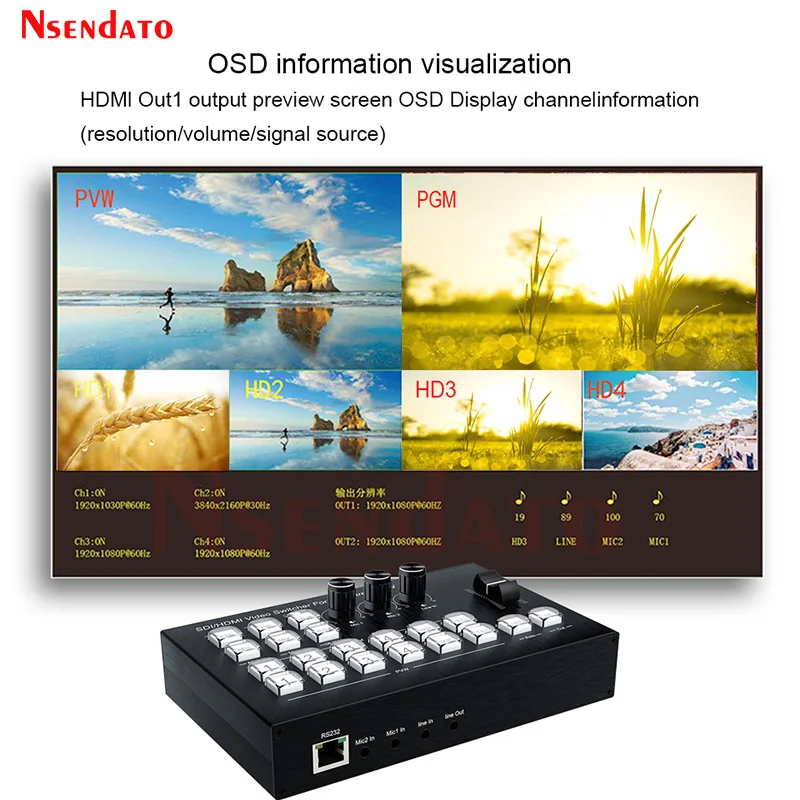 الجيل الثالث 3G SDI HDMI محول تشفير الفيديو متعدد 4 كاميرا محطة الإنتاج المباشر لالتقاط الفيديو مسجل البث المباشر مزيج الصوت