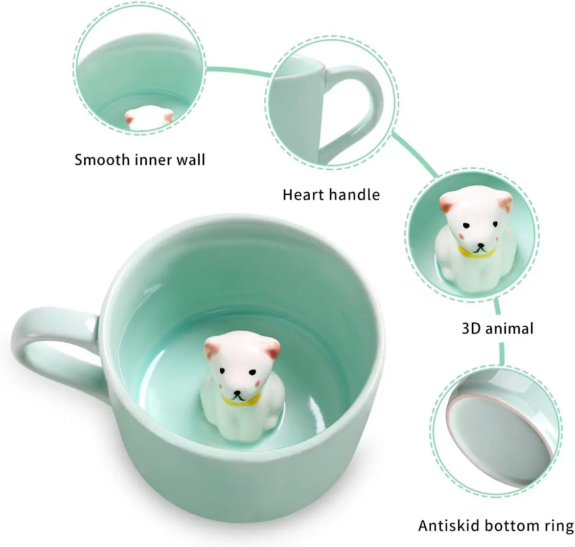 230ml Ceramic Coffee Mug 3D Hand-painted Animal Milk Cup with Cartoon Animal Tea Mugs Reusable Celadon Latte Mug Creative Gift