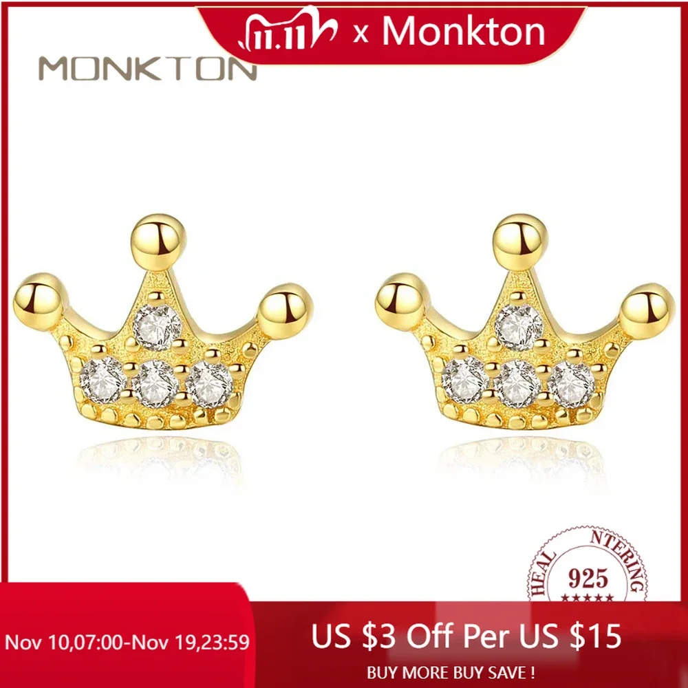 

Monkton Real 925 Sterling Silver Gold Crown Earrings for Women Simple Zircon Clip on Earrings for Engagement Jewelry Gift