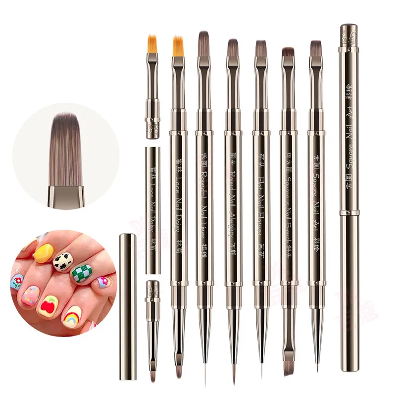 1/6 قطعة مزدوجة رئيس فرشاة الأظافر بطانة فرشاة اللوحة القلم فرشاة جل كريستال مسمار الفن مانيكير #3