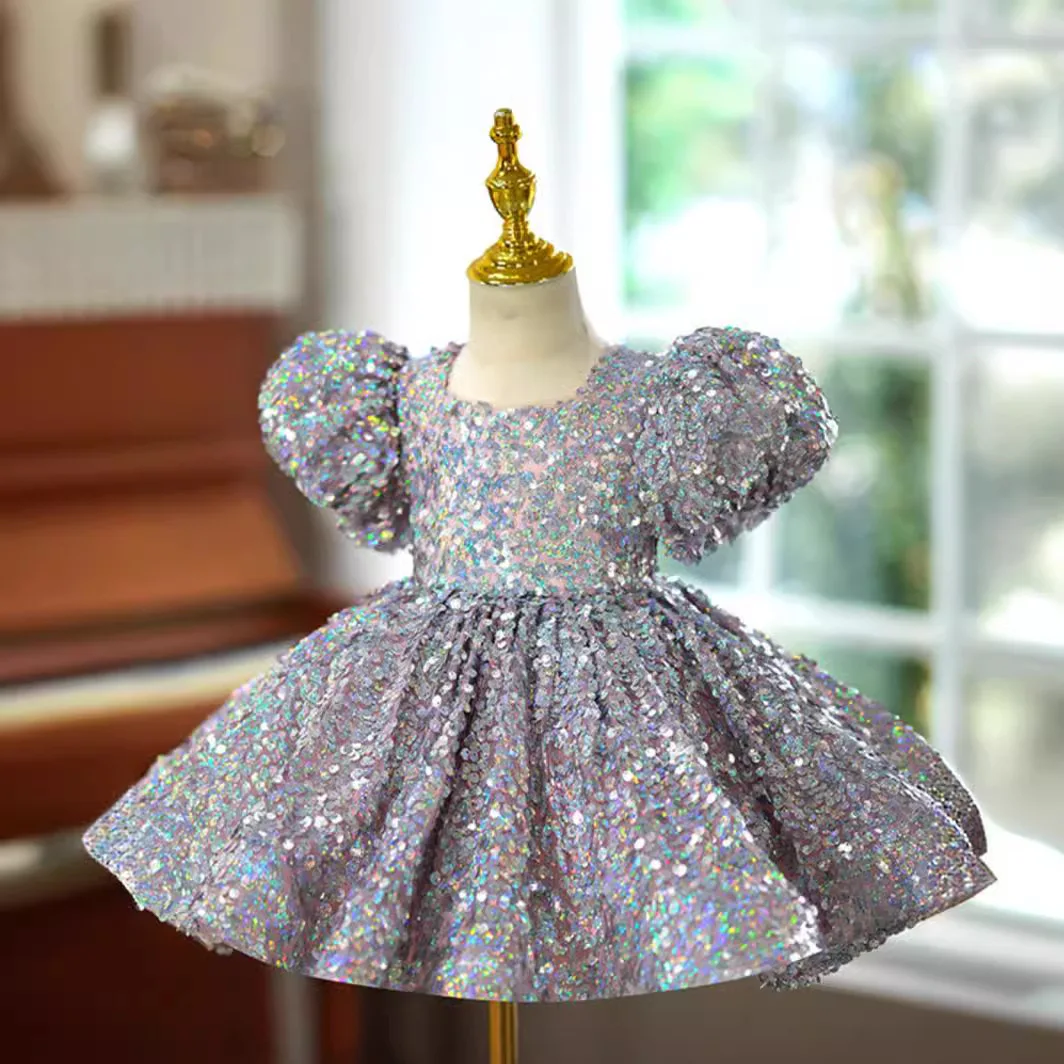 

New Arrival Luxury Sequined Puffy Kids Party Dress Formal Birthday Wedding Concert Show Baby Princess Dress Flower Girls Dresses