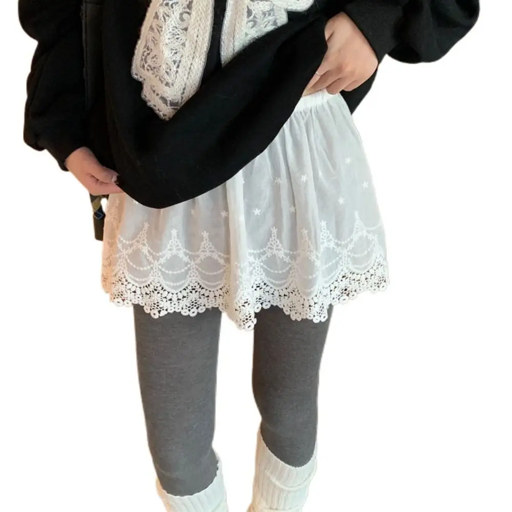 التطريز زهرة الدانتيل تنورة زلات المضادة للوهج شبكة الدانتيل بطانة ثوب نسائي هايت الخصر الكورية نمط الحلو فستان قصير قصير #4