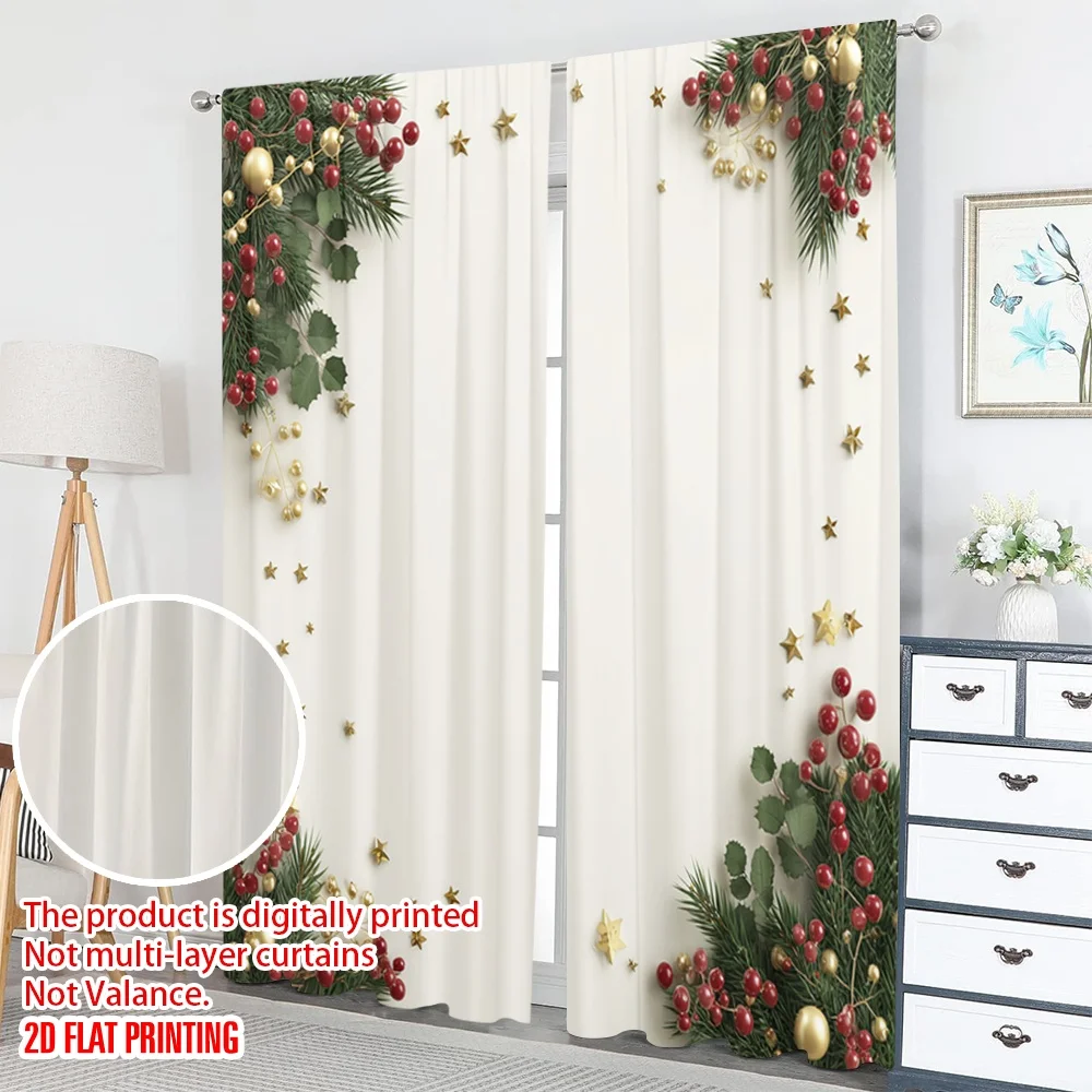2 قطعة 2D الطباعة المسطحة عيد ميلاد سعيد الستائر عيد الميلاد نجوم الحلي احتفالية الرقمية المطبوعة البوليستر الستائر احتفالي الجدار #5