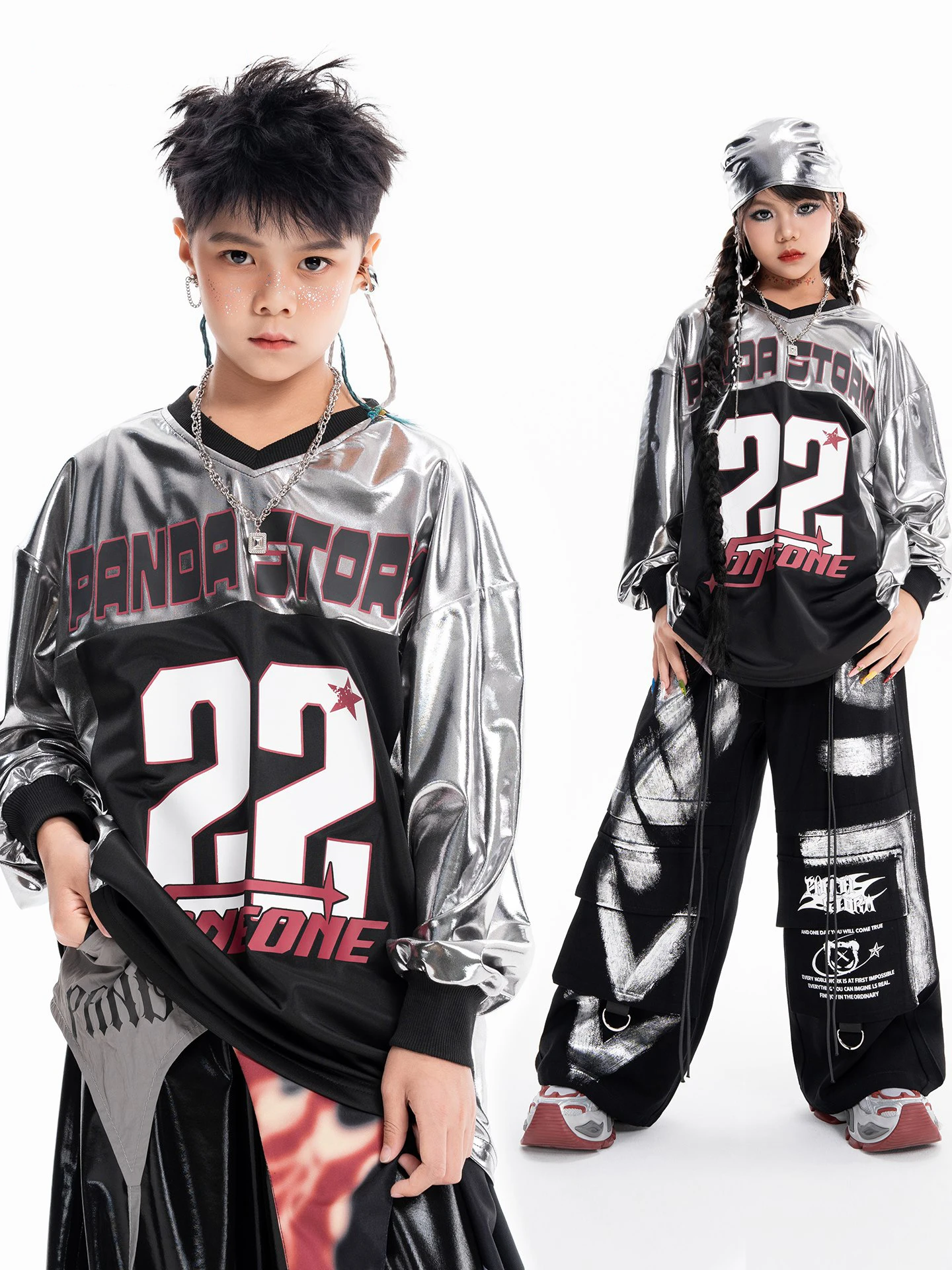 Vêtements de danse de rue Hip Hop pour garçons, sweat-shirt argenté à manches longues, pantalon pour adolescents, vêtements de Performance Poppin, costume pour filles BL17889