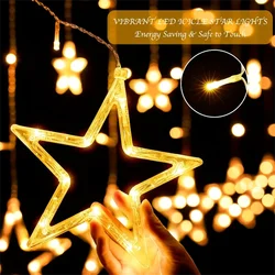 LED Lights String Pentagram Star Curtain Fairy Lights Wedding Birthday Christmas Lighting Indoor Decoration Light Remote Control